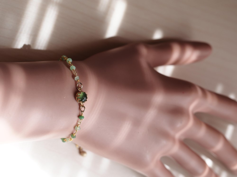 サーペンティン６　クリソプレーズS925GPチェーンブレス❀