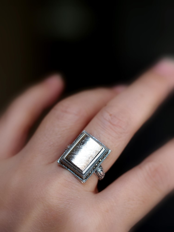 メテオライト１３　S925 Rectangle Bezel Ring❀ 1枚目の画像