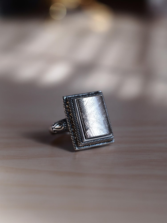 メテオライト１３　S925 Rectangle Bezel Ring❀ 4枚目の画像