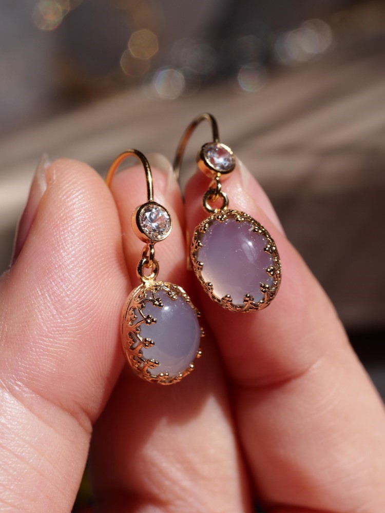 ブルーカルセドニー１０　K24GPプリンセス台座＆K14GFフックピアス（CZ付き）❀