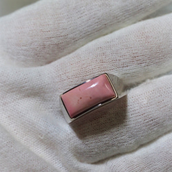 再販　Pink Opal １６　S925WG　レクタングルシンプルデザインリング 2枚目の画像