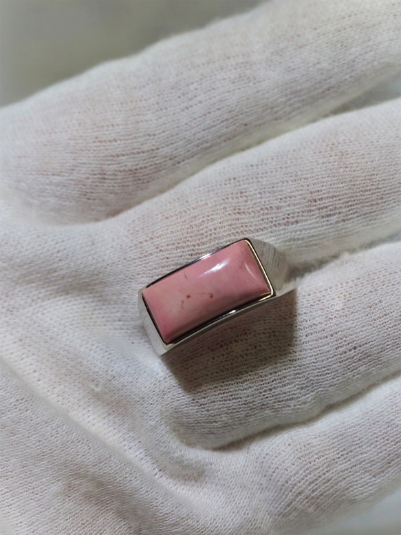 再販　Pink Opal １６　S925WG　レクタングルシンプルデザインリング 2枚目の画像