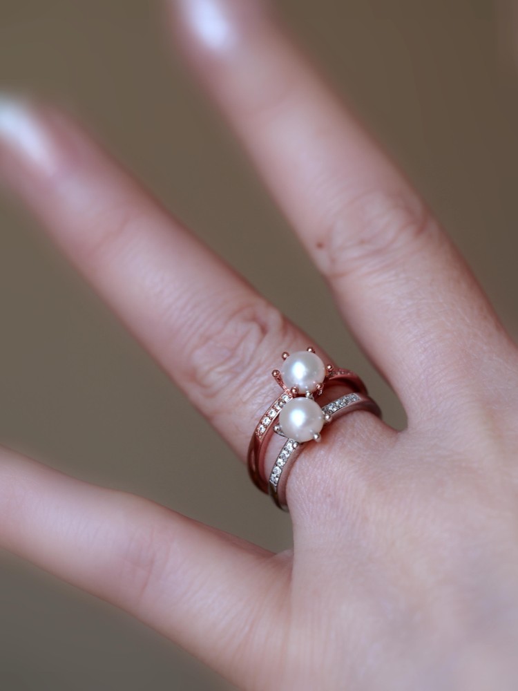 選択型：淡水パール６　S925WG/RGジルコニア付きクラウンリング❀