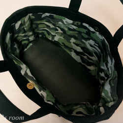 ８号帆布の☆付きカジュアルトートバッグ（黒色帆布&迷彩柄）１点限り 1枚目の画像