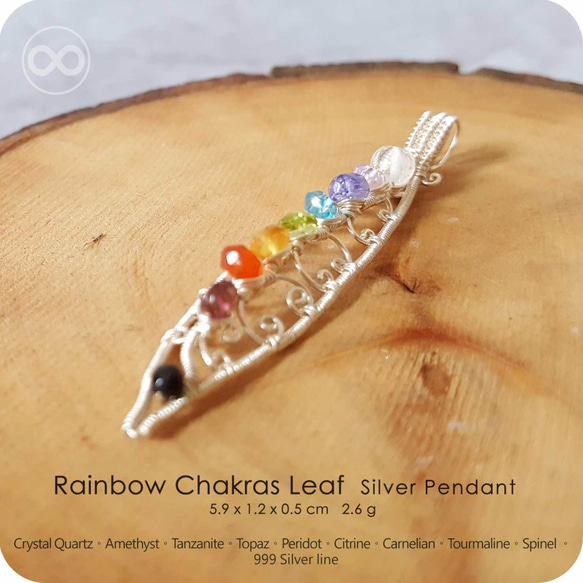 H28 Rainbow Chakras Leaf 彩虹光譜 葉脈 純銀墜 Silver Pendant 第2張的照片