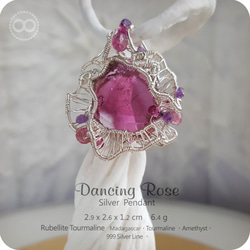 ✡ Rubellite Dancing Rose ✡ Silver Jewelry Pendant H49 第5張的照片