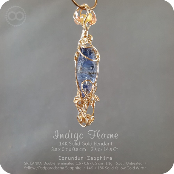 Sri-Lanka Sapphire 14K Solid Gold Pendant H58 第7張的照片