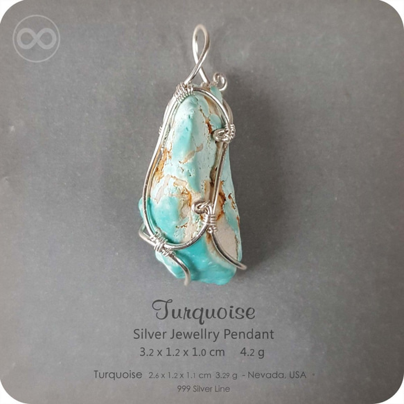 Turquoise 土耳其石 綠松石 Silver Jewelry Pendant 純銀墜飾 H95 第1張的照片