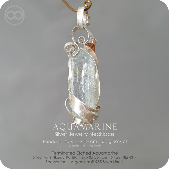 Terminated Etched AQUAMARINE Silver Jewelry Necklace H138 第2張的照片