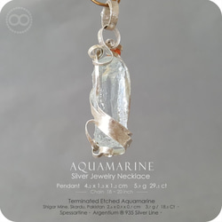 Terminated Etched AQUAMARINE Silver Jewelry Necklace H138 第3張的照片