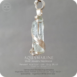 Terminated Etched AQUAMARINE Silver Jewelry Necklace H138 第4張的照片