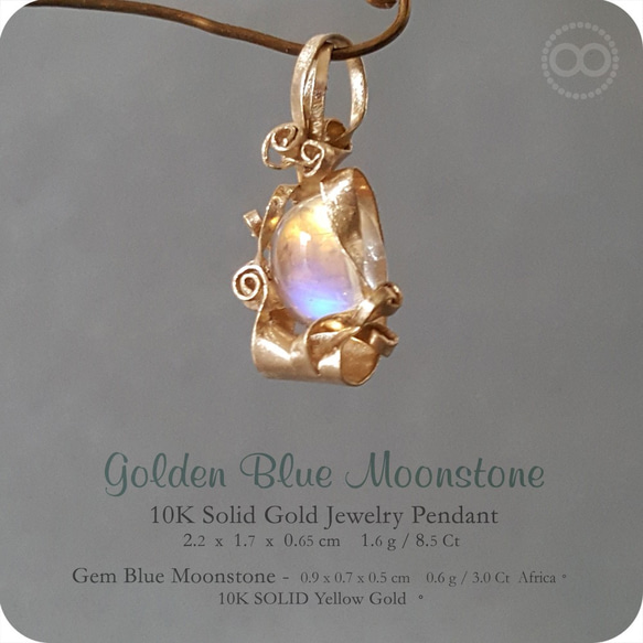 Gem Blue Moonstone 10K SOLID Gold Jewelry Necklace [ H 143 ] 第2張的照片