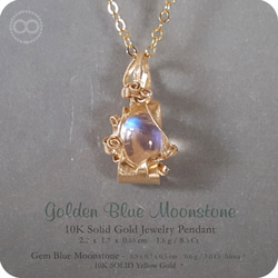 Gem Blue Moonstone 10K SOLID Gold Jewelry Necklace [ H 143 ] 第3張的照片