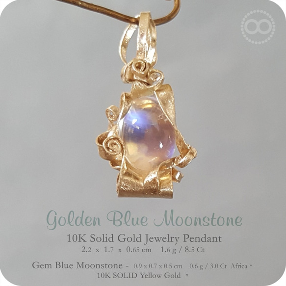 Gem Blue Moonstone 10K SOLID Gold Jewelry Necklace [ H 143 ] 第4張的照片