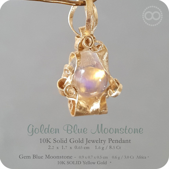 Gem Blue Moonstone 10K SOLID Gold Jewelry Necklace [ H 143 ] 第6張的照片