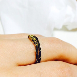 14金(k14)和紙リング(黒&金) Washi (Japanese paper) ring, black & gold 3枚目の画像