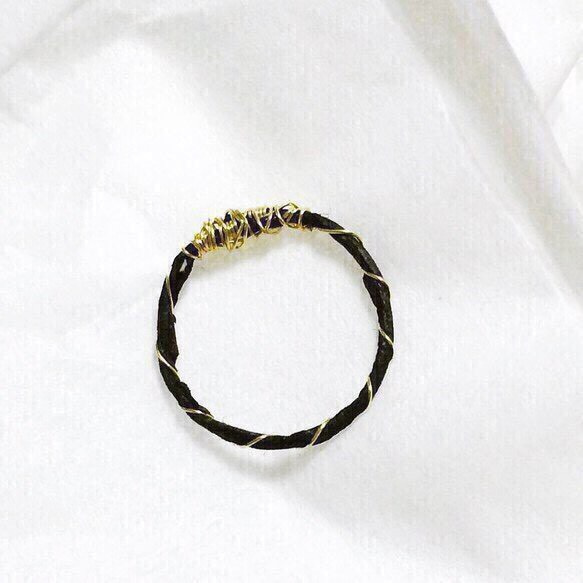 14金(k14)和紙リング(黒&金) Washi (Japanese paper) ring, black & gold 4枚目の画像