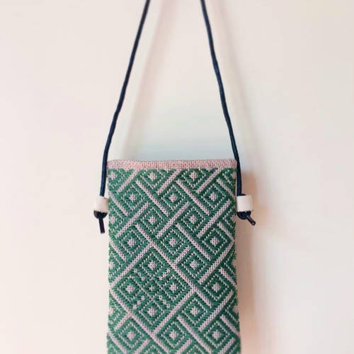 こぎん刺しポシェット緑 ミニサコッシュ 一点物 ［こぎん］ ポシェット