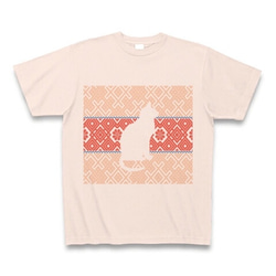 こぎんと猫Tシャツ 座りネコ/orange/ライトピンク-ホワイト 2枚目の画像