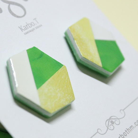 [HE018]六角形のカラーマッチングの日本と韓国風の手作りの紙の耳ピンイヤリング 6枚目の画像