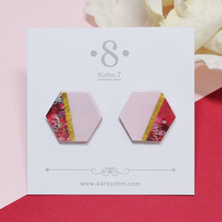 六角形拼色日韓款式手工紙製耳環 [HE017] 第2張的照片