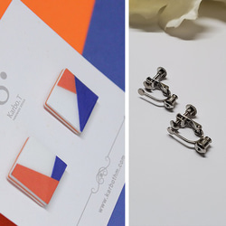 [BSE002] 大正方形拼色日韓款式手工紙製耳環 第3張的照片