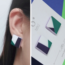 [BSE003] 大正方形拼色日韓款式手工紙製耳環 第1張的照片