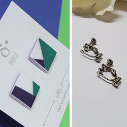 [BSE003] 大正方形拼色日韓款式手工紙製耳環 第3張的照片