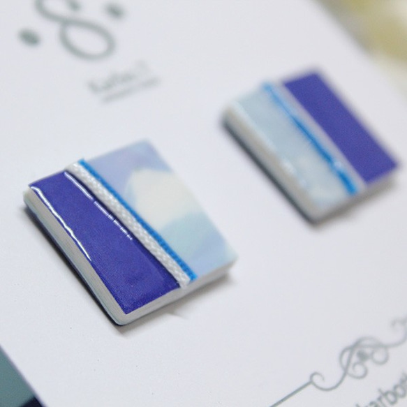 [BSE015]大きな正方形の色にマッチする日本と韓国風の手作りの紙のイヤリング 5枚目の画像