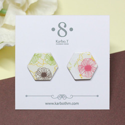 六角形配色日韓款式手工紙製耳環 [HE022] 第2張的照片