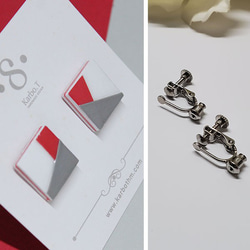 [BSE001] 大正方形拼色日韓手工紙製耳針款式耳環 第3張的照片