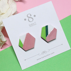 和柄と韓国風の六角形の和紙手作りピアス[HE016] 5枚目の画像