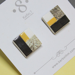[BSE006] 大正方形拼色日韓手工紙製耳針款式耳環 第6張的照片