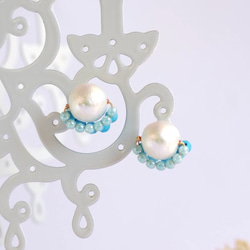 <KINAKODA>turquoise cotton pearl pierce 3枚目の画像