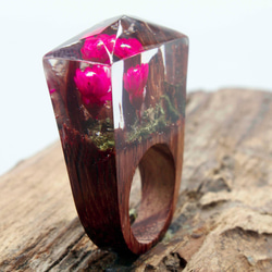 新しい博物館は透明心の花木のリング宝石リング木材木材のリングジュエリーを提供します 2枚目の画像