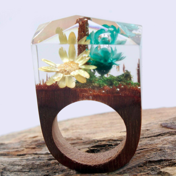 花朵木戒指 木寶石戒指 wood ring Jewelry 第1張的照片