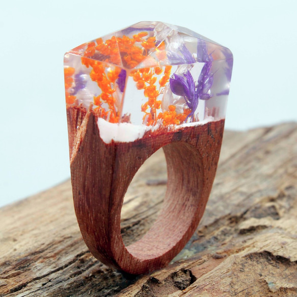 新館優惠 透明之心 花朵木戒指 木寶石戒指 wood ring Jewelry 第5張的照片