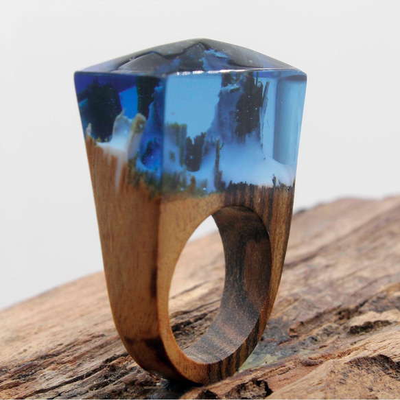 新館優惠 透明之心 花朵木戒指 木寶石戒指 wood ring Jewelry 第5張的照片