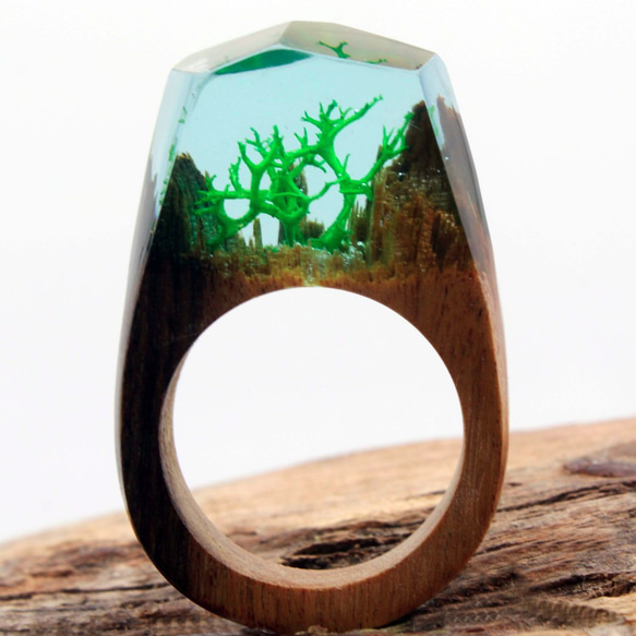 新館優惠 透明之心 花朵木戒指 木寶石戒指 wood ring Jewelry 第3張的照片