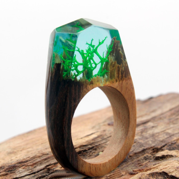 新館優惠 透明之心 花朵木戒指 木寶石戒指 wood ring Jewelry 第4張的照片