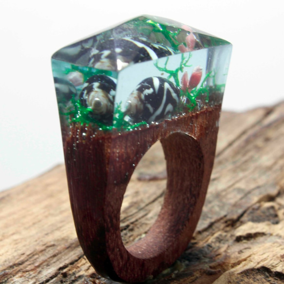 新館優惠 透明之心 花朵木戒指 木寶石戒指 wood ring Jewelry 第4張的照片