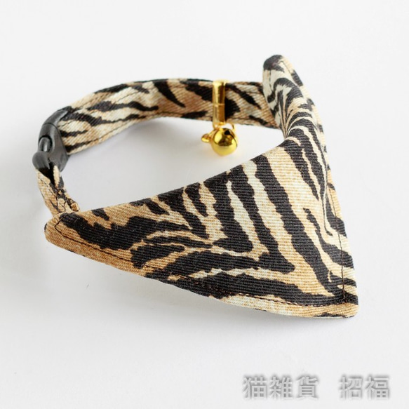 Cat Collar Tora Pattern三向3點套裝帶安全帶的Bandana 第4張的照片