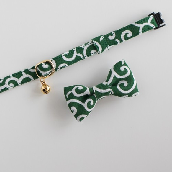 貓項圈Karakusa綠色可以以兩種方式使用！ 2件套色帶+帶安全扣的安全帶 第4張的照片