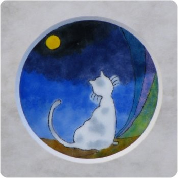 七宝焼き額絵「月夜のネコ」　KKP12010 1枚目の画像