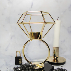 実験計画/ゼロ -  /幾何学線 - ダイヤモンド燭台ジュエリーテーブル - 金メッキ 2枚目の画像