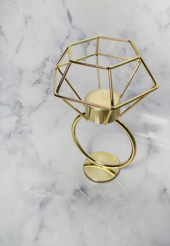 実験計画/ゼロ -  /幾何学線 - ダイヤモンド燭台ジュエリーテーブル - 金メッキ 5枚目の画像