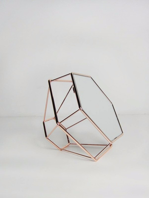 實驗計畫/零壹/幾何線條-鑽石桌上鏡 飾品台-玫瑰金 第4張的照片