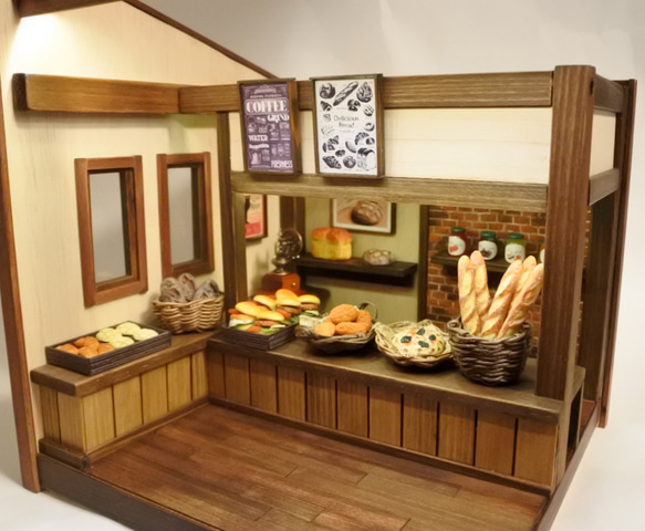 送料込】ミニチュア ドールハウス 小さなパン屋さん（LED照明付 