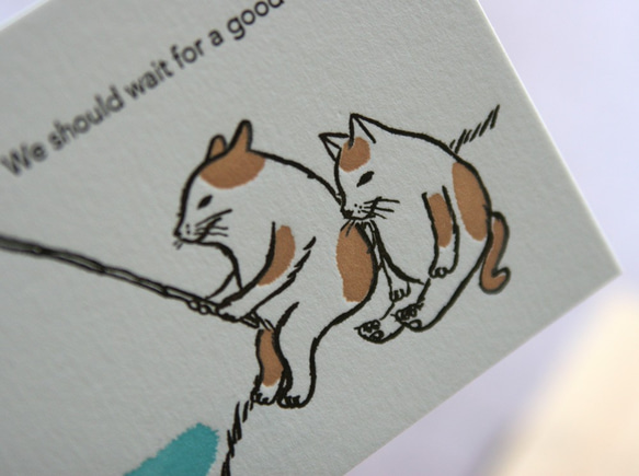活版グリーティングカード　猫たちが釣り 2枚目の画像