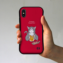 グリップスマホケース　猫がビールで乾杯（レッド） 3枚目の画像